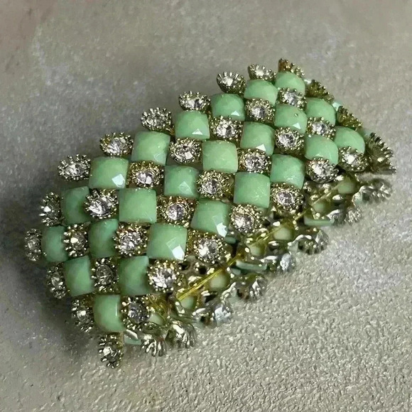 Gold Tone Mint and Crystal Statement Bracelet - Picture 2 of 2
